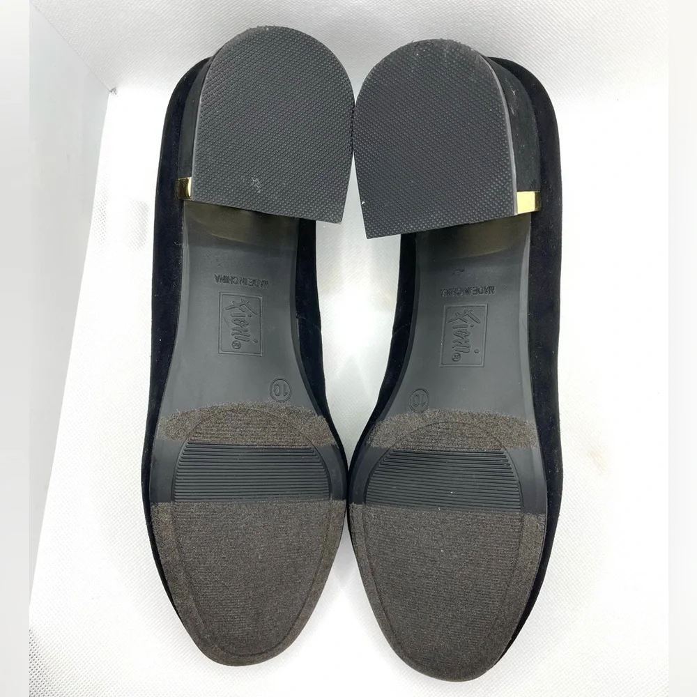 Fioni Faux Suede Black With Gold Accent Round Tip Heels Sz 10. 2" heel - Picture 7 of 10